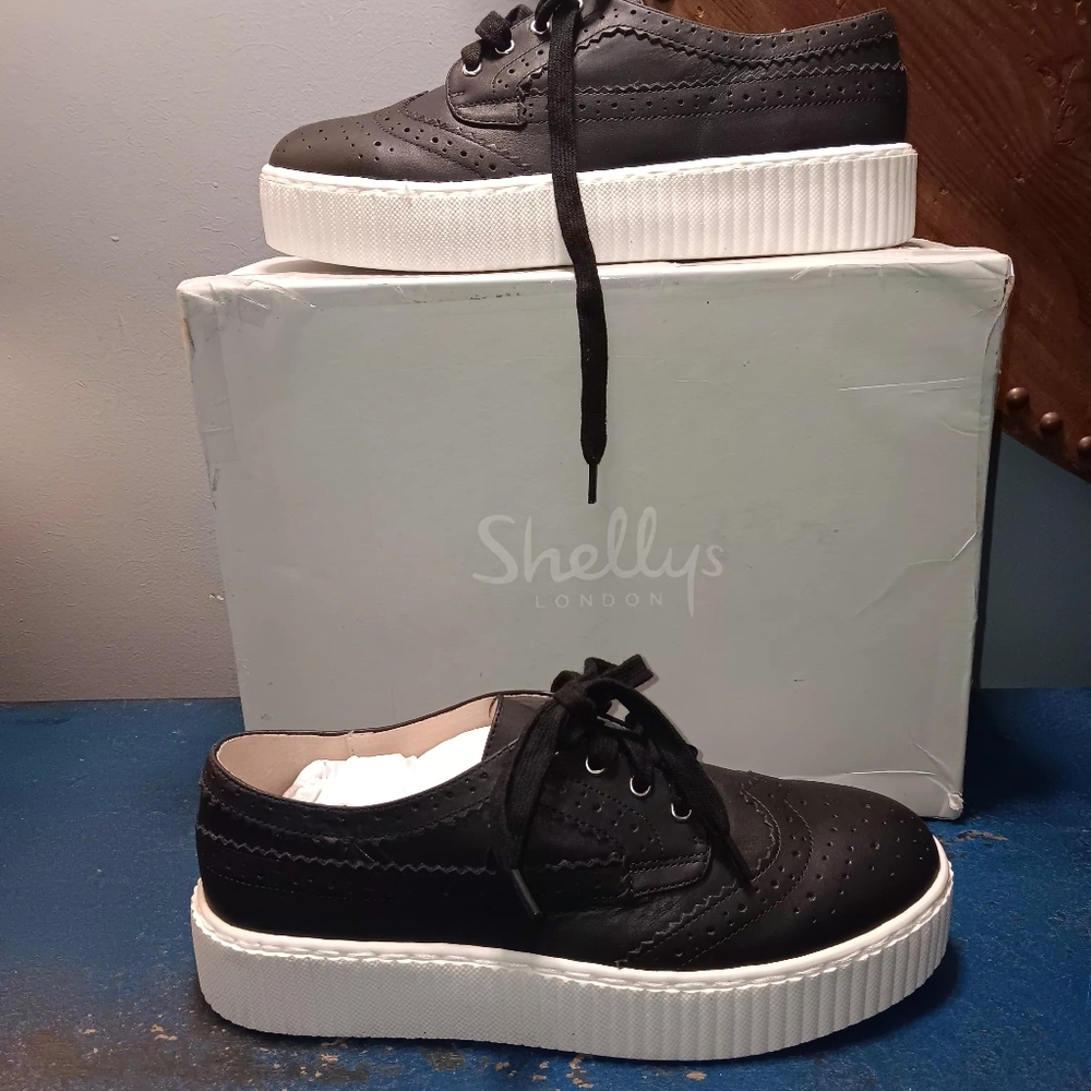 Shellys London Black Leather Platform Oxford Sneakers